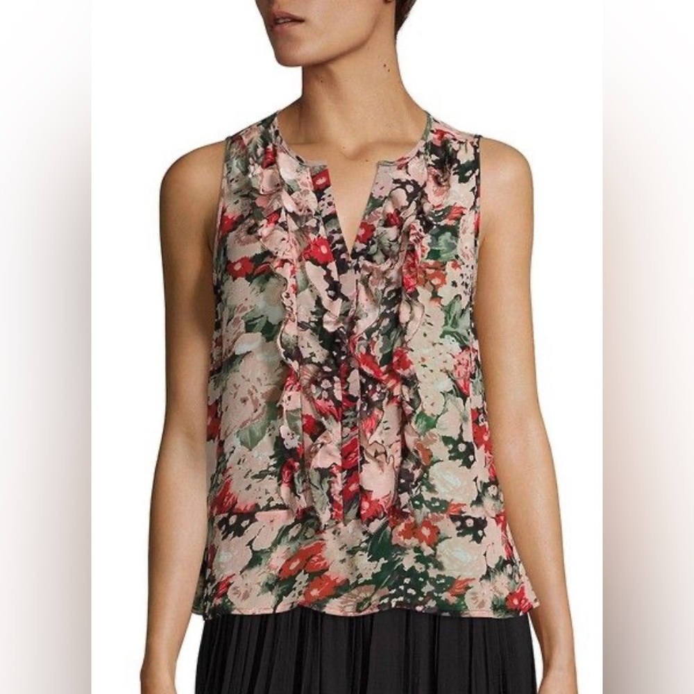 Joie Effa Floral Print Silk Ruffle Blouse